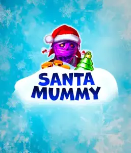  Discover the quirky "Santa Mummy" slot game by Belatra, featuring a mummified Santa dressed in festive holiday attire. This vibrant image captures the mummy with a bright purple hue, wearing a Santa hat, against a backdrop of snowy blue and icy snowflakes. The game's title, "Santa Mummy," is clearly shown in large, frost-like blue letters.