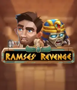 Uncover the ancient world of the Ramses' Revenge game by Relax Gaming, highlighting a startled explorer and a menacing mummy against an Egyptian tomb backdrop. This image captures the drama of tomb exploration, ideal for those interested in historical adventures, providing a gripping escape. 